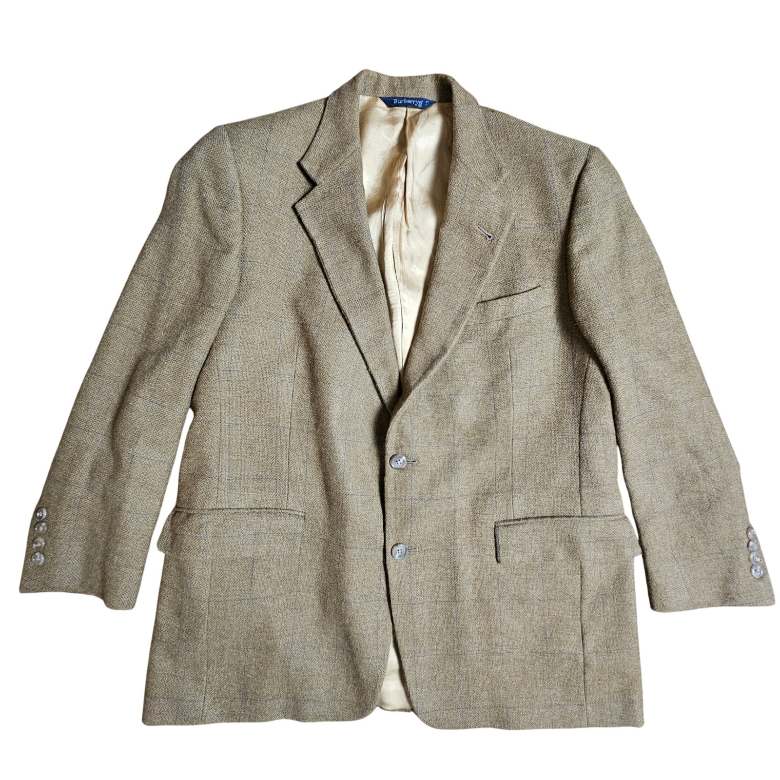 Vintage Burberrys Wool Alpaca Plaid Check Blazer Sport Coat Tan 40s Luxury